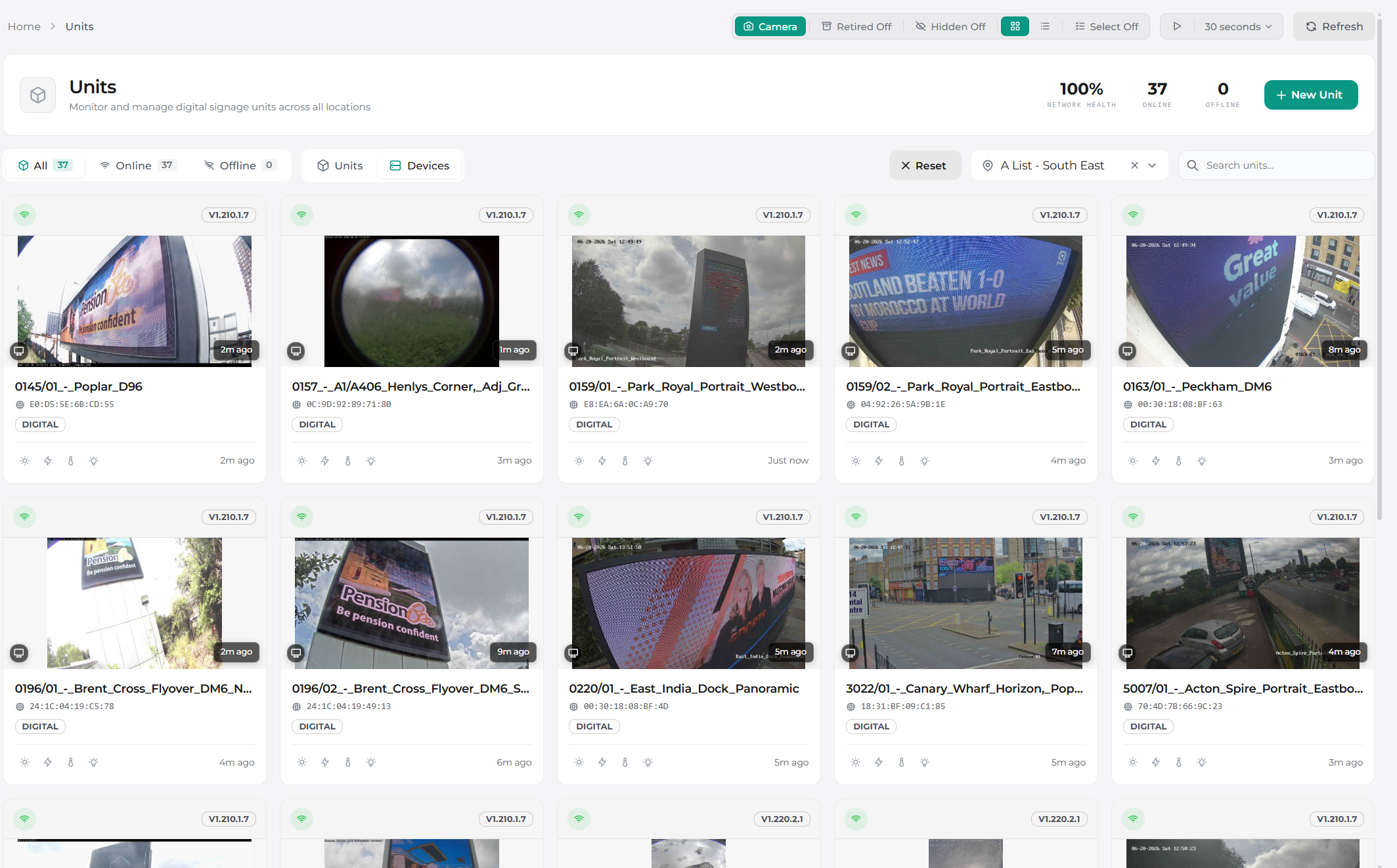 Tile view of every display showing its latest screenshot and camera capture